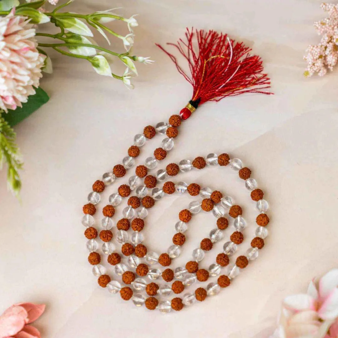 New Project (74) RUDRAKSHA SPHATIK MALA (ROSARY) (108 +1 BEADS) - Image 1