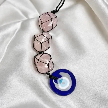 Rose Quartz with Evil Eye Door Hanging | Hanger | Dangler - Stone of Love & Self Love