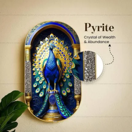 Pyrite–Lapis Peacock Frame, often designed for home and office decor to attract positivity and prosperity