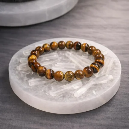 Tiger Eye Bracelet with Free Raw Selenite Plate