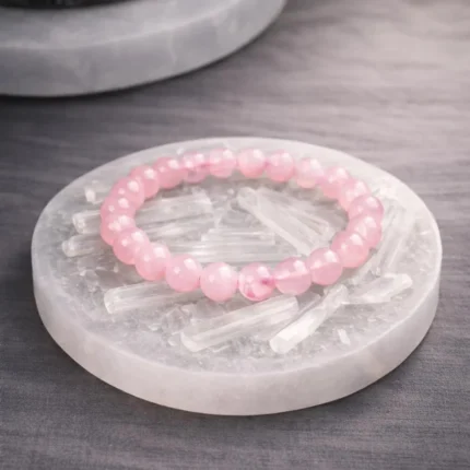 Rose Quartz Bracelet with Free Raw Selenite Plate